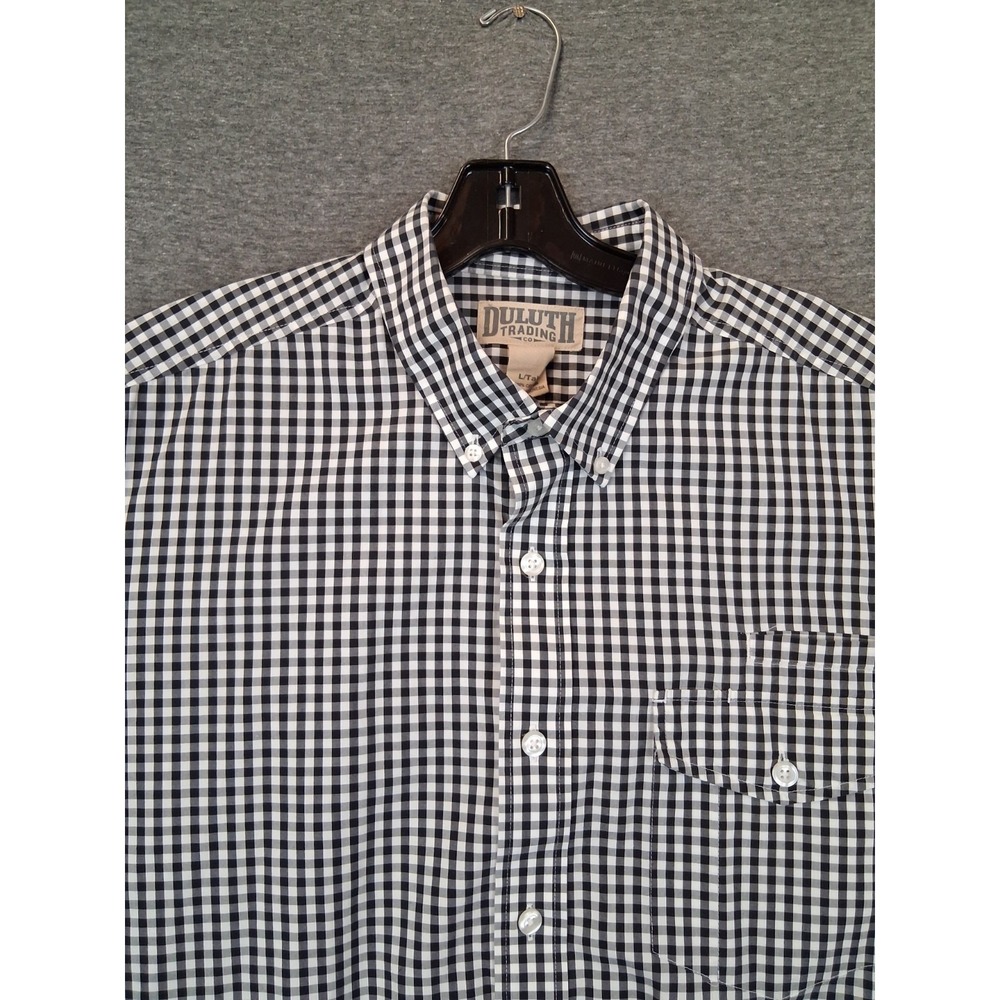 Duluth Mens Shirt Large Tall Black White Gingham Check Plaid Button Down Preppy